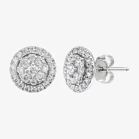 (H-I / Si1-Si2) 1 CT. T.W. Lab Grown White Diamond 10K White Gold 9mm Round Stud Earrings