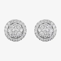 (H-I / Si1-Si2) 1 CT. T.W. Lab Grown White Diamond 10K White Gold 9mm Round Stud Earrings