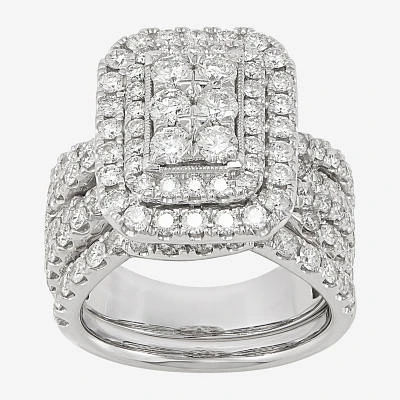Womens 3 CT. T.W. Natural White Diamond 10K White Gold Bridal Set