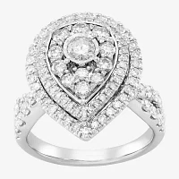 Womens 2 CT. T.W. Natural White Diamond 10K White Gold Pear Engagement Ring