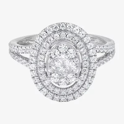 Womens 1 CT. T.W. Natural White Diamond 10K White Gold Oval Engagement Ring