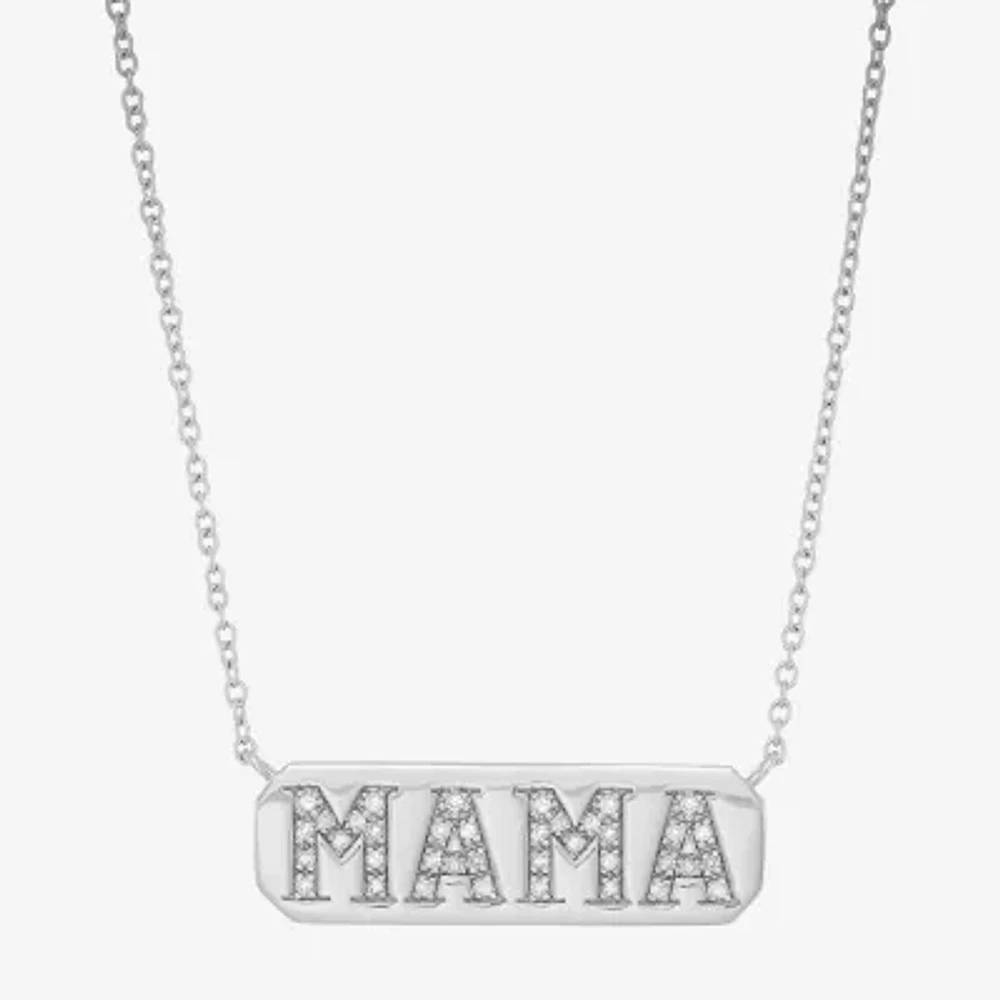 "Mama" Womens 1/8 CT. T.W. Natural White Diamond Sterling Silver Bar Pendant Necklaces