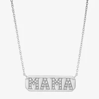"Mama" Womens 1/8 CT. T.W. Natural White Diamond Sterling Silver Bar Pendant Necklaces