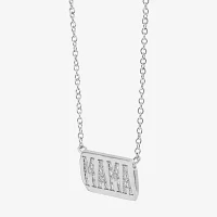 "Mama" Womens 1/8 CT. T.W. Natural White Diamond Sterling Silver Bar Pendant Necklaces