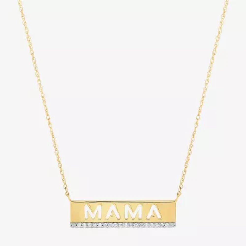 "Mama" Womens 1/10 CT. T.W. Natural White Diamond 14K Gold Over Silver Bar Pendant Necklace