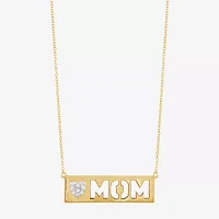 "Mom" Womens Diamond Accent Natural White Diamond 14K Gold Over Silver Bar Pendant Necklace