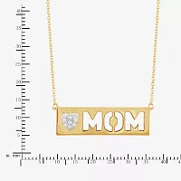 "Mom" Womens Diamond Accent Natural White Diamond 14K Gold Over Silver Bar Pendant Necklace