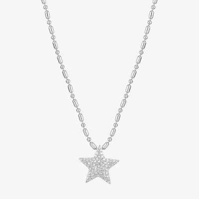 Womens 1/4 CT. T.W. Natural White Diamond Sterling Silver Star Pendant Necklace