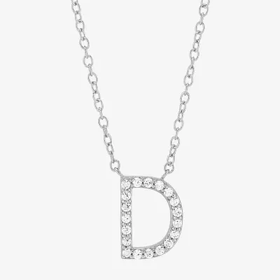 "D" Womens 1/10 CT. T.W. Natural White Diamond Sterling Silver Pendant Necklace