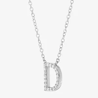 "D" Womens 1/10 CT. T.W. Natural White Diamond Sterling Silver Pendant Necklaces