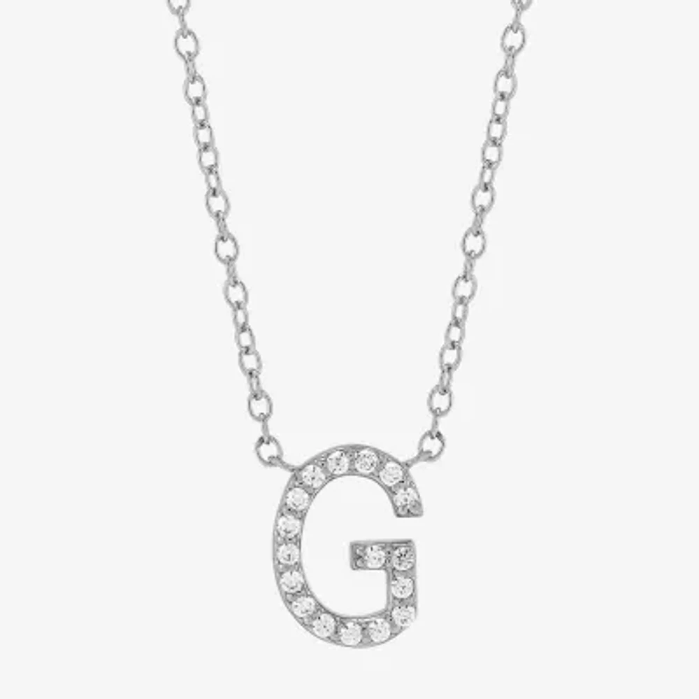 "G" Womens Diamond Accent Natural White Diamond Sterling Silver Pendant Necklace