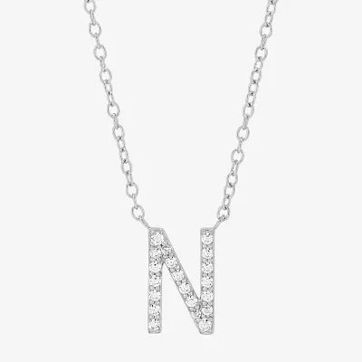 "N" Womens 1/10 CT. T.W. Natural White Diamond Sterling Silver Pendant Necklace