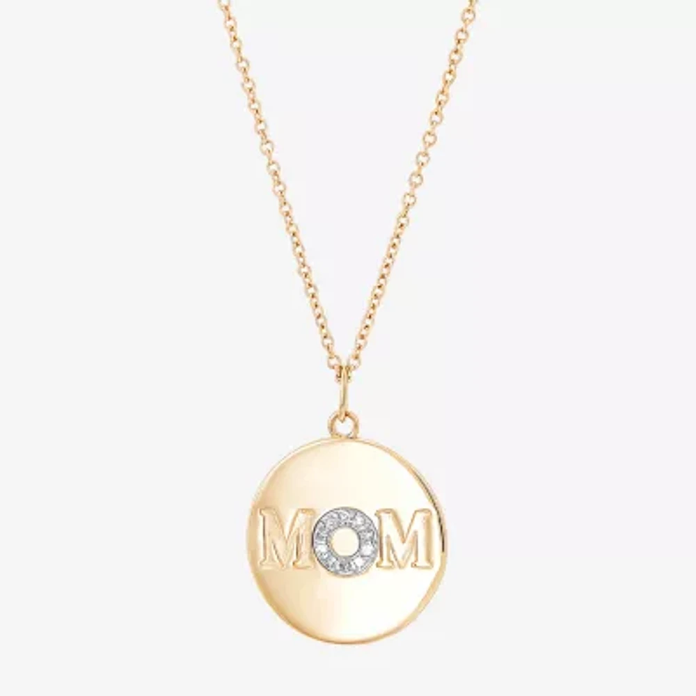 "Mom" Womens Diamond Accent Natural White Diamond 10K Gold Round Pendant Necklace