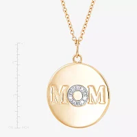 "Mom" Womens Diamond Accent Natural White Diamond 10K Gold Round Pendant Necklace