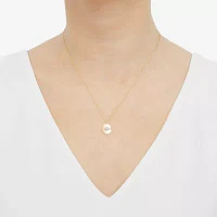 "Mom" Womens Diamond Accent Natural White Diamond 10K Gold Round Pendant Necklace