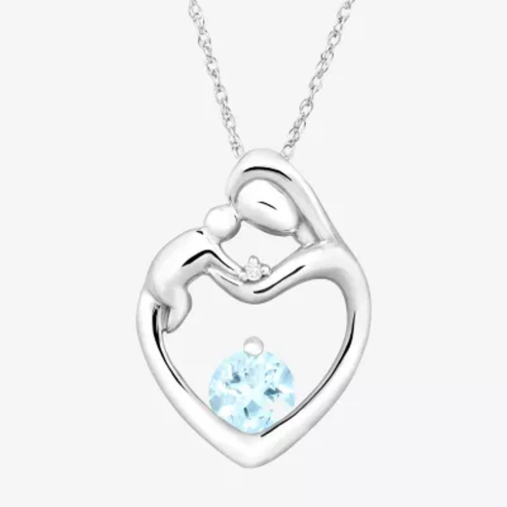Mother And Baby Womens Diamond Accent Lab Created Green Emerald 10K Gold Heart Pendant Necklaces