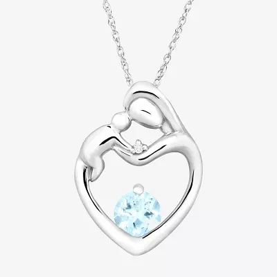 Mother And Baby Womens Diamond Accent Lab Created Green Emerald 10K Gold Heart Pendant Necklaces