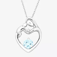 Mother And Baby Womens Diamond Accent Lab Created Green Emerald 10K Gold Heart Pendant Necklaces