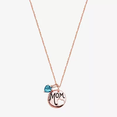 "Mom" Womens Lab Created Red Ruby 14K Rose Gold Over Silver Heart Round Pendant Necklace