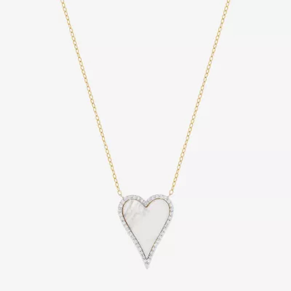 Womens Genuine White Mother Of Pearl 10K Gold Heart Pendant Necklace