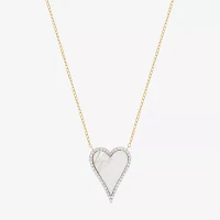 Womens Genuine White Mother Of Pearl 10K Gold Heart Pendant Necklace