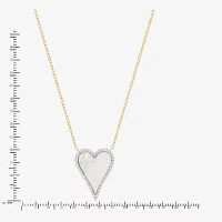 Womens Genuine White Mother Of Pearl 10K Gold Heart Pendant Necklace