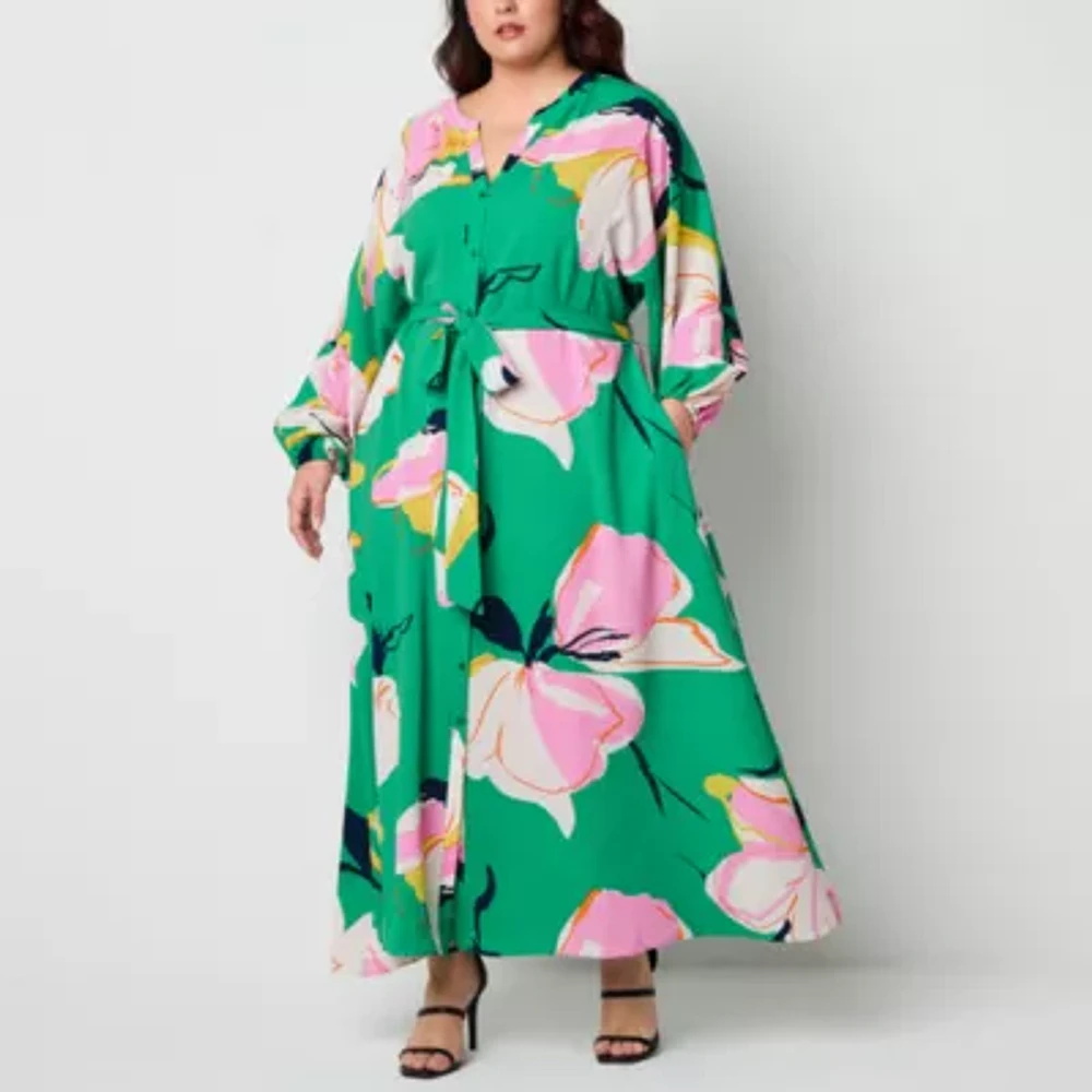 Premier Amour Womens Long Sleeve Floral Maxi Dress Plus