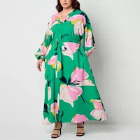 Premier Amour Womens Long Sleeve Floral Maxi Dress Plus