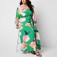 Premier Amour Womens Long Sleeve Floral Maxi Dress Plus