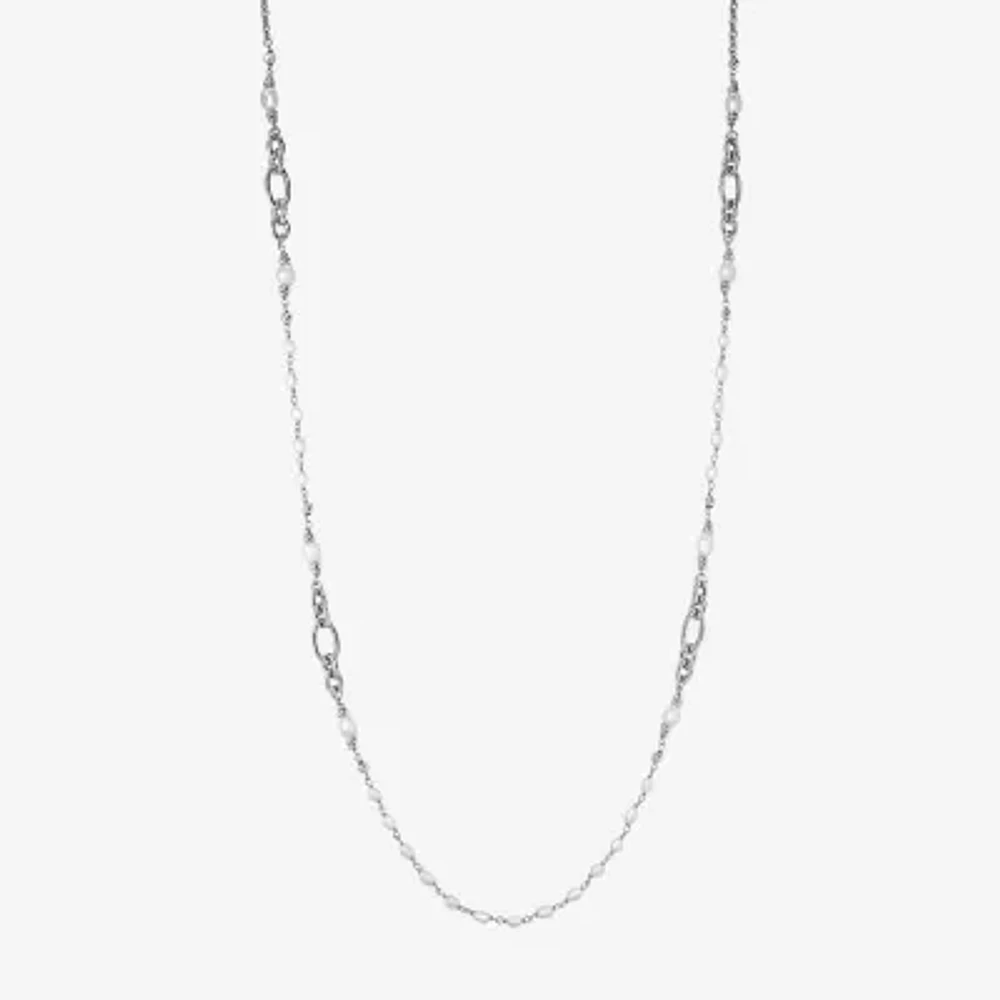 Womens Dyed White Cultured Freshwater Pearl Sterling Silver Strand Necklace