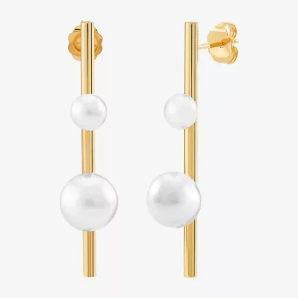 Dyed White Cultured Freshwater Pearl 14K Gold Drop Earrings