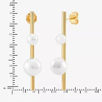 Dyed White Cultured Freshwater Pearl 14K Gold Drop Earrings