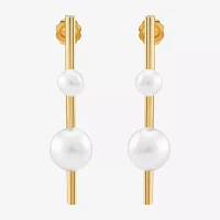 Dyed White Cultured Freshwater Pearl 14K Gold Drop Earrings