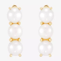 Dyed White Cultured Freshwater Pearl 14K Gold 17mm Hoop Earrings