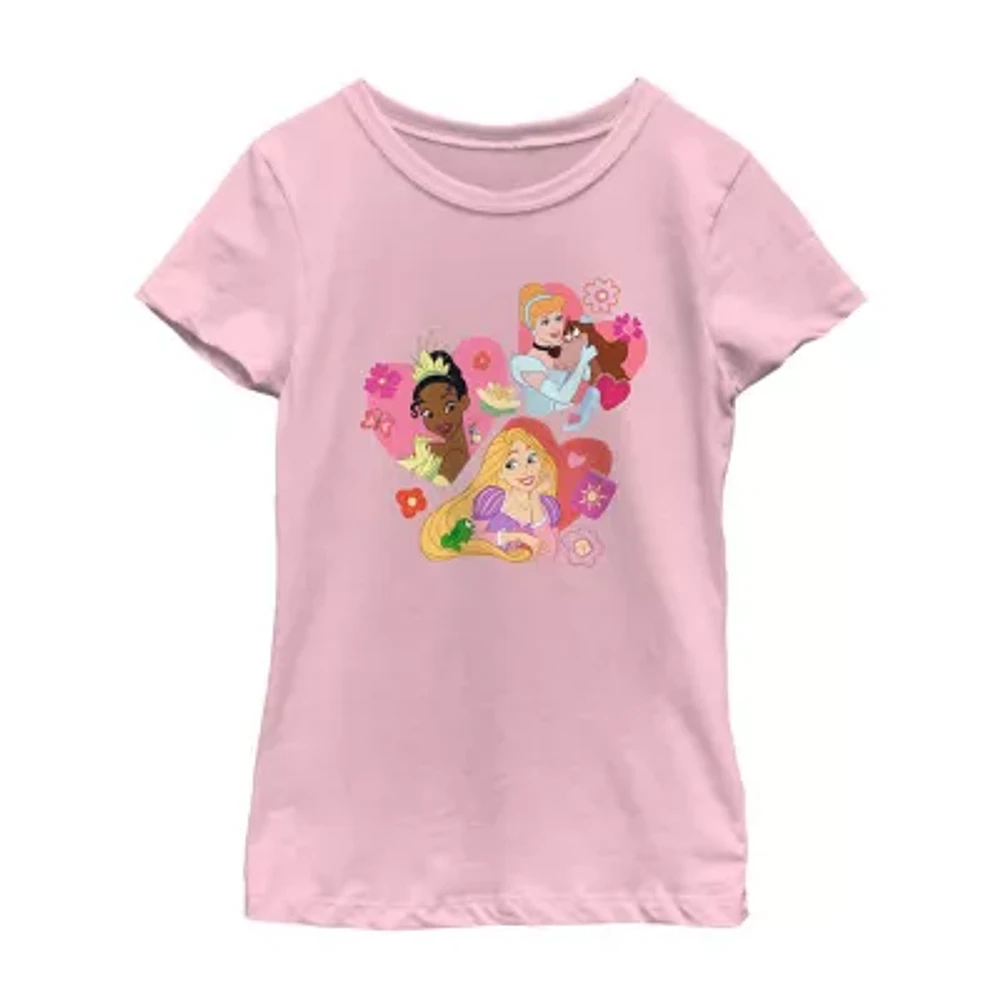 Disney Collection Little & Big Girls Crew Neck Short Sleeve Princess Graphic T-Shirt