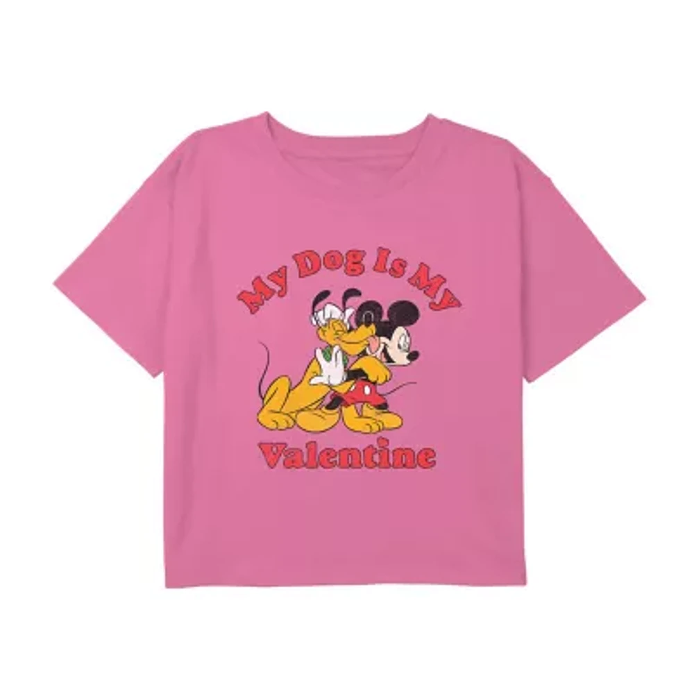 Disney Collection Little & Big Girls Crew Neck Short Sleeve Mickey Mouse Minnie Graphic T-Shirt