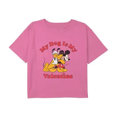 Disney Collection Little & Big Girls Crew Neck Short Sleeve Mickey Mouse Minnie Graphic T-Shirt