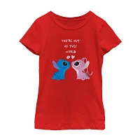 Disney Collection Little & Big Girls Crew Neck Short Sleeve Stitch Graphic T-Shirt