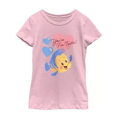 Disney Collection Little & Big Girls Flounder Crew Neck Short Sleeve The Mermaid Graphic T-Shirt