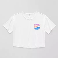 Xersion Little & Big Girls Soft Performance Waist Length Crew Neck Short Sleeve Graphic T-Shirt