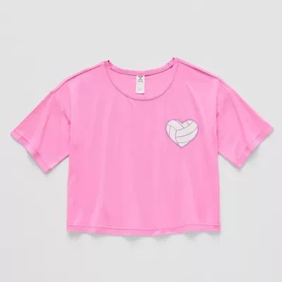Xersion Little & Big Girls Soft Performance Waist Length Crew Neck Short Sleeve Graphic T-Shirt