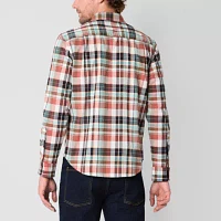 mutual weave Mens Easy-on + Easy-off Regular Fit Long Sleeve Plaid Button-Down Shirt