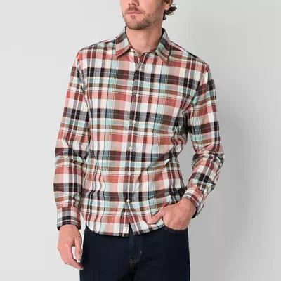 mutual weave Mens Easy-on + Easy-off Regular Fit Long Sleeve Plaid Button-Down Shirt