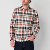 mutual weave Mens Easy-on + Easy-off Regular Fit Long Sleeve Plaid Button-Down Shirt