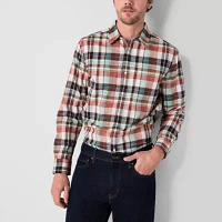 mutual weave Mens Easy-on + Easy-off Regular Fit Long Sleeve Plaid Button-Down Shirt