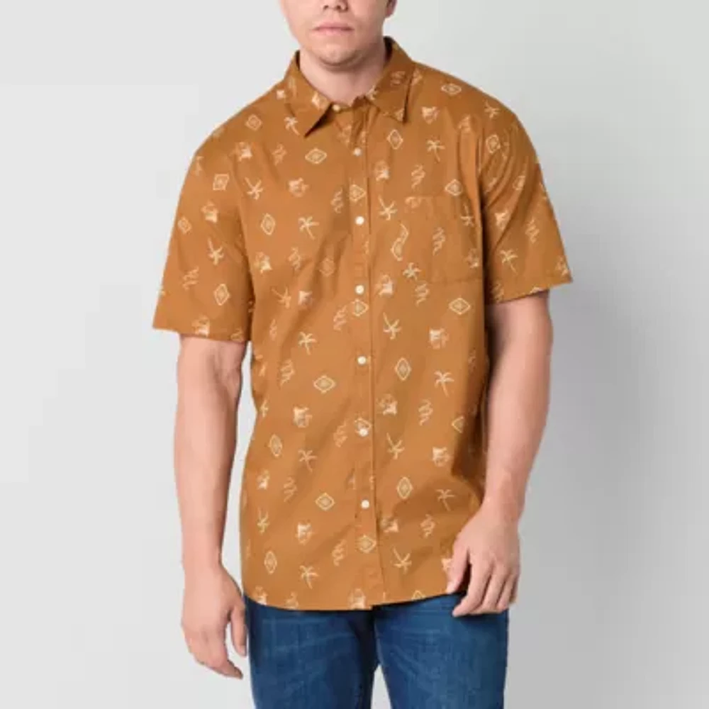 Arizona Big and Tall Mens Easy-on + Easy-off Adaptive Regular Fit Short Sleeve Button-Down Shirt