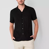 J. Ferrar Mens Regular Fit Short Sleeve Jacquard Button-Down Shirt