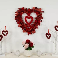 Northlight Red Heart Shaped Glitter Indoor Wreath