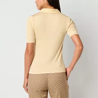 Worthington Womens Y Neck Short Sleeve Polo Shirt
