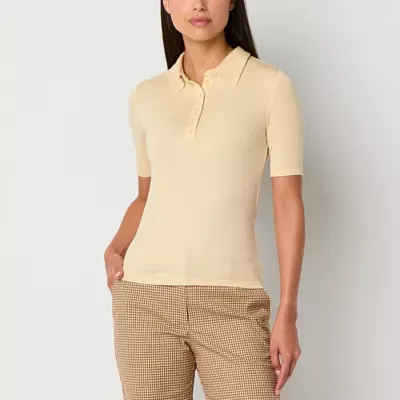 Worthington Womens Y Neck Short Sleeve Polo Shirt